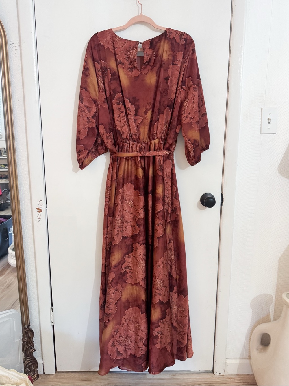 Baltic Born Paula Satin Floral Maxi Dress with Waist Tie Belt in Terracotta 2XL - Picture 5 of 9